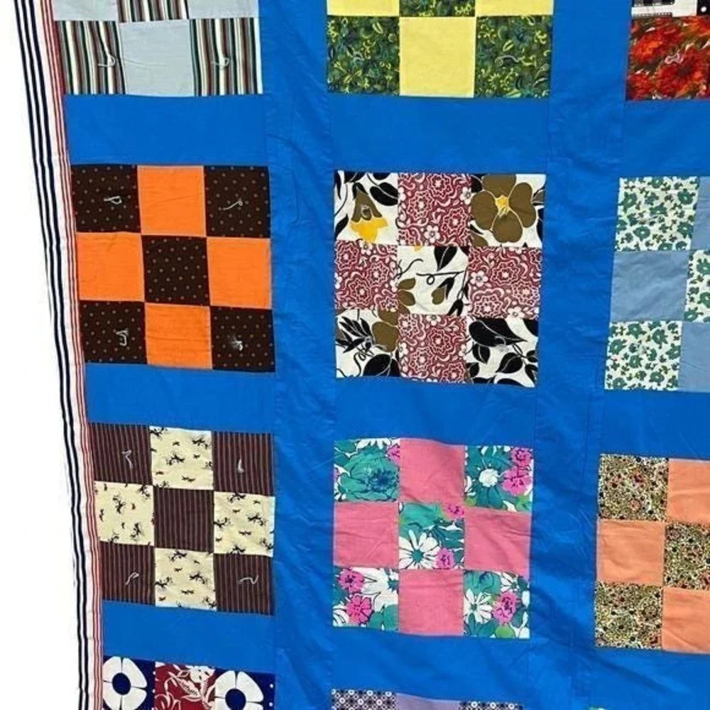 Handmade Patchwork‎ Quilt 86x72 Full Size Colorful Modern Tied Bedspread